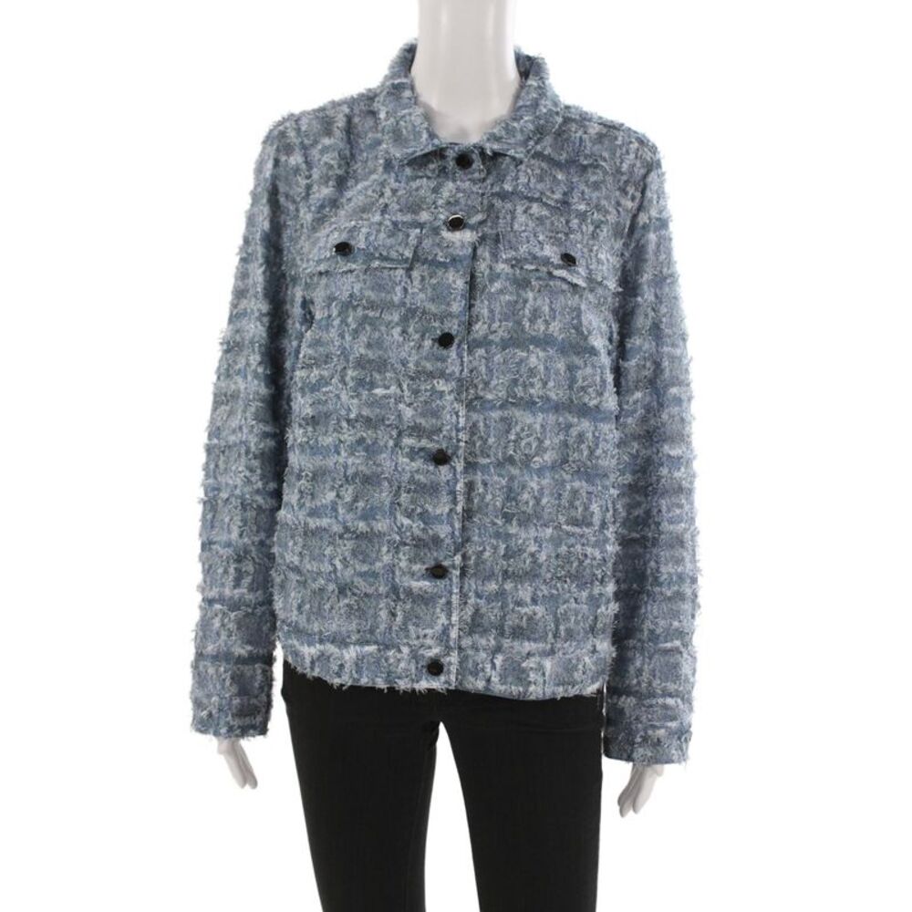Picadilly Womens Blue Check Collared Button Polyester Jacket Long Sleeve Size XL